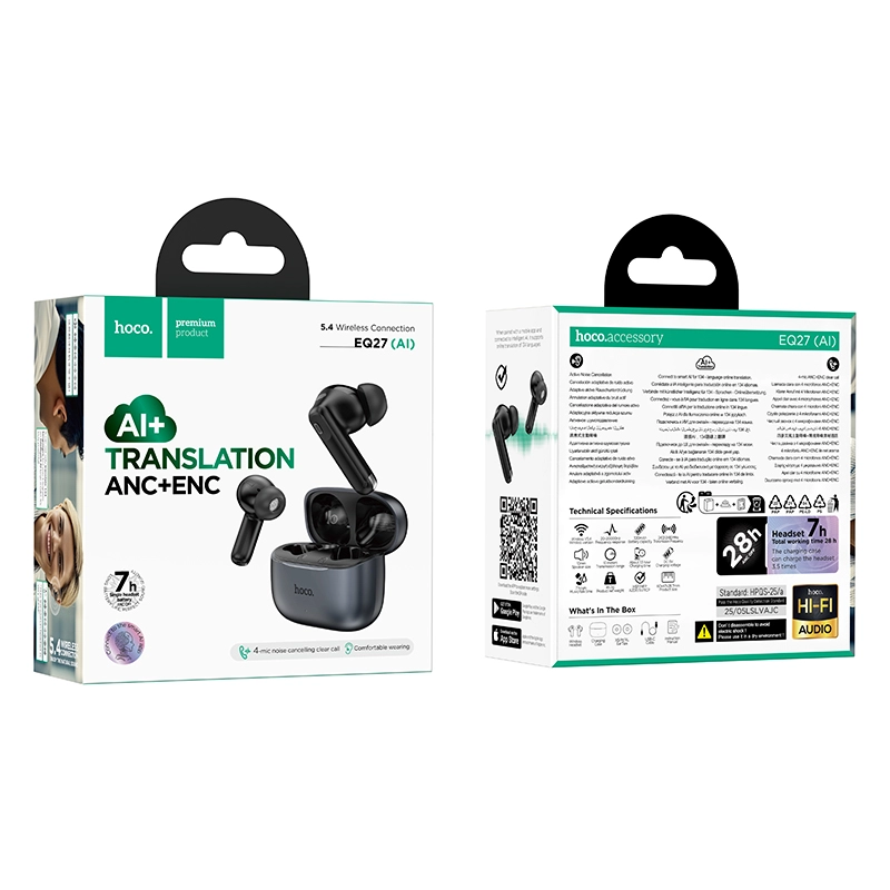 Hoco EQ27 Fun AI Translation Earbuds | ANC+ENC Noise Reduction | Supports 134 Languages - Image 2